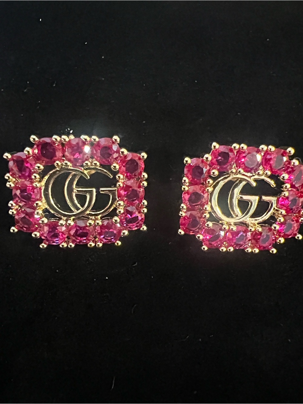 Gucci Gold Double G Earrings with Pink Crystals - Picture 5 of 6